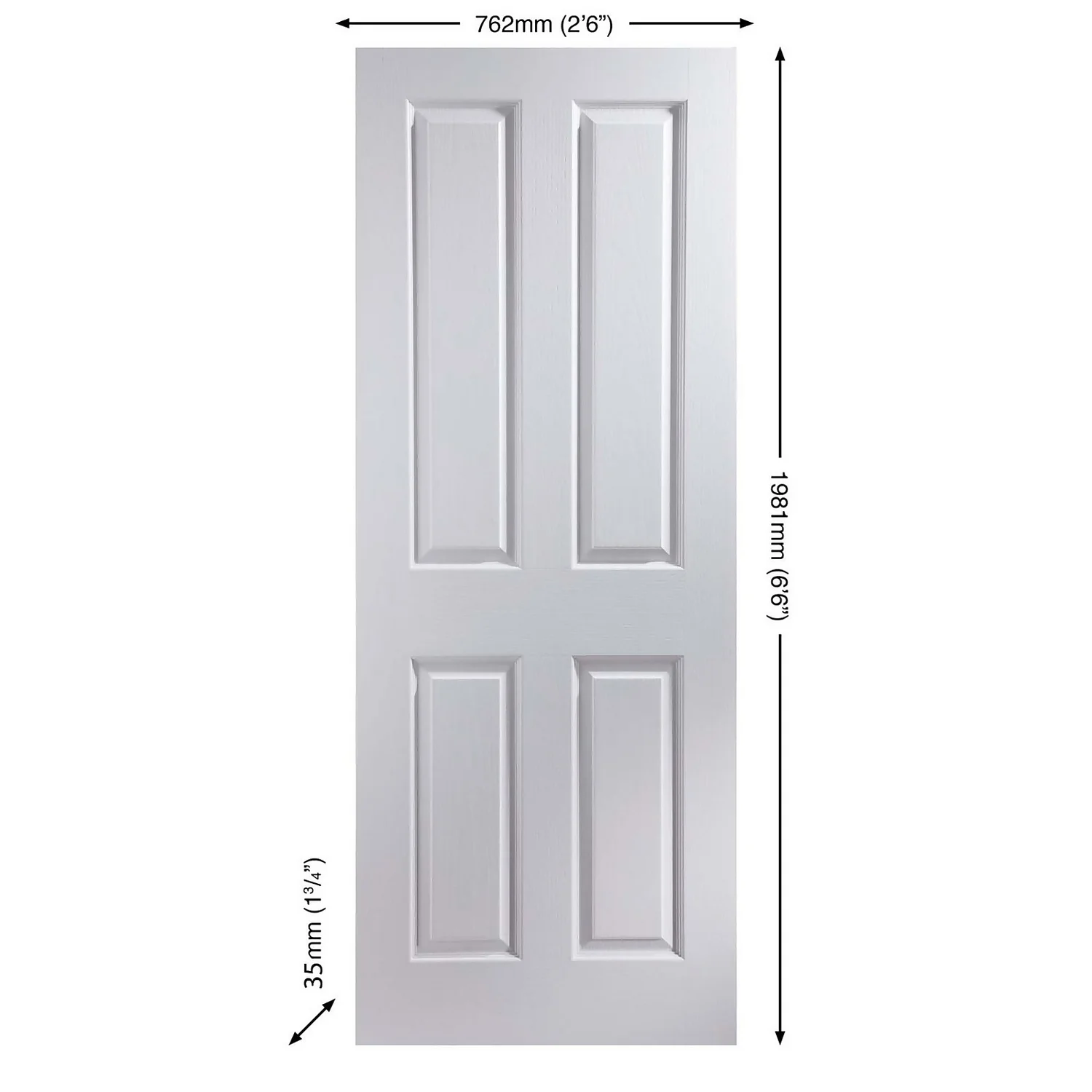 London 4 Panel Primed White Internal Door - 762mm Wide 3 London 4 Panel Primed White Internal Door - 762mm Wide - Image 3