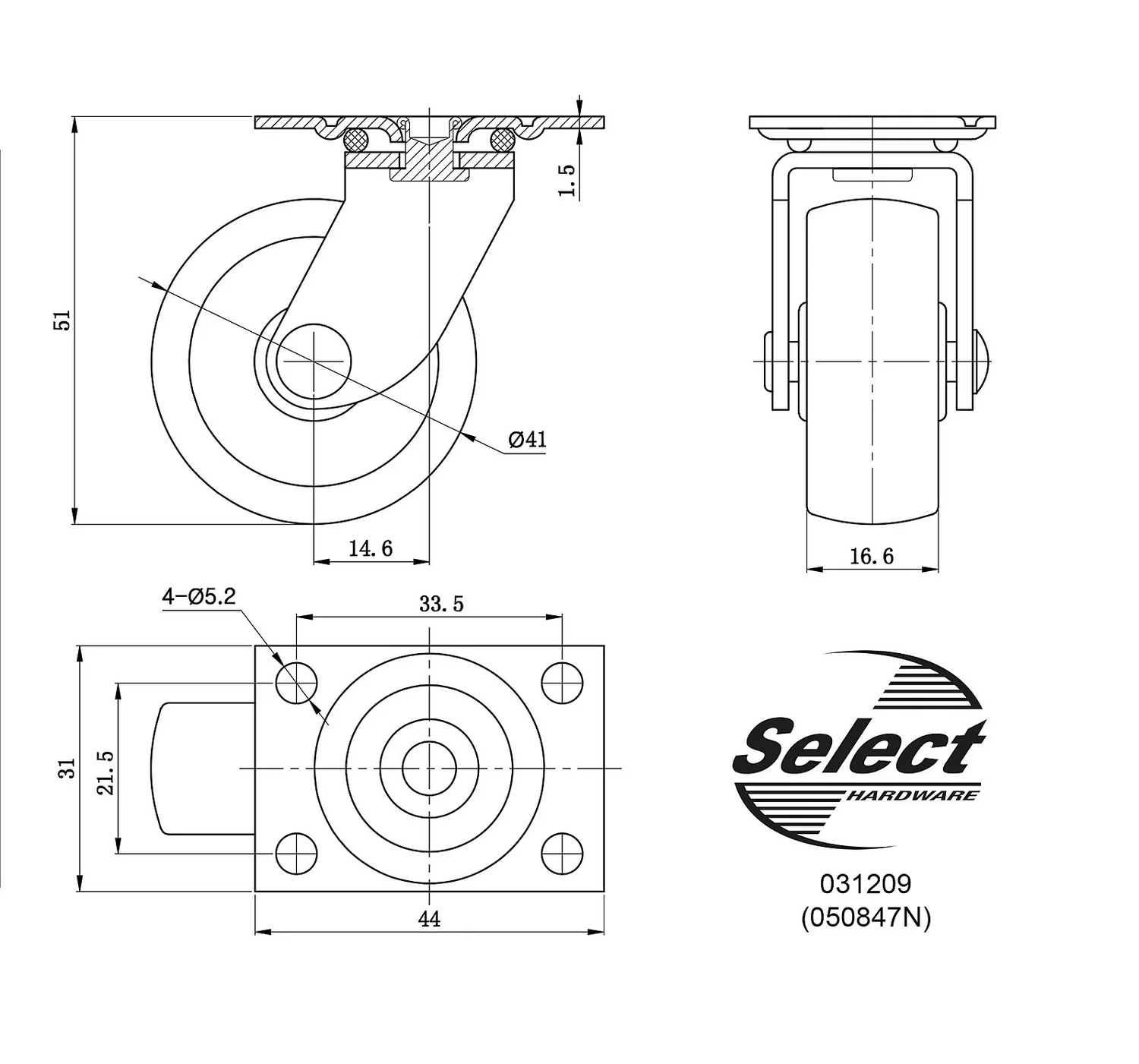 None Single Wheel Castors With Plate Fitting - 4 Pack 2 None Single Wheel Castors With Plate Fitting - 4 Pack - Image 2