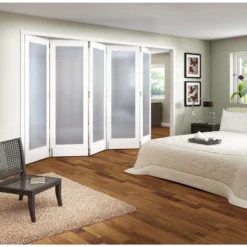 Obscure Glazed White Primed 5 Door Internal Room Divider - 3158mm Wide