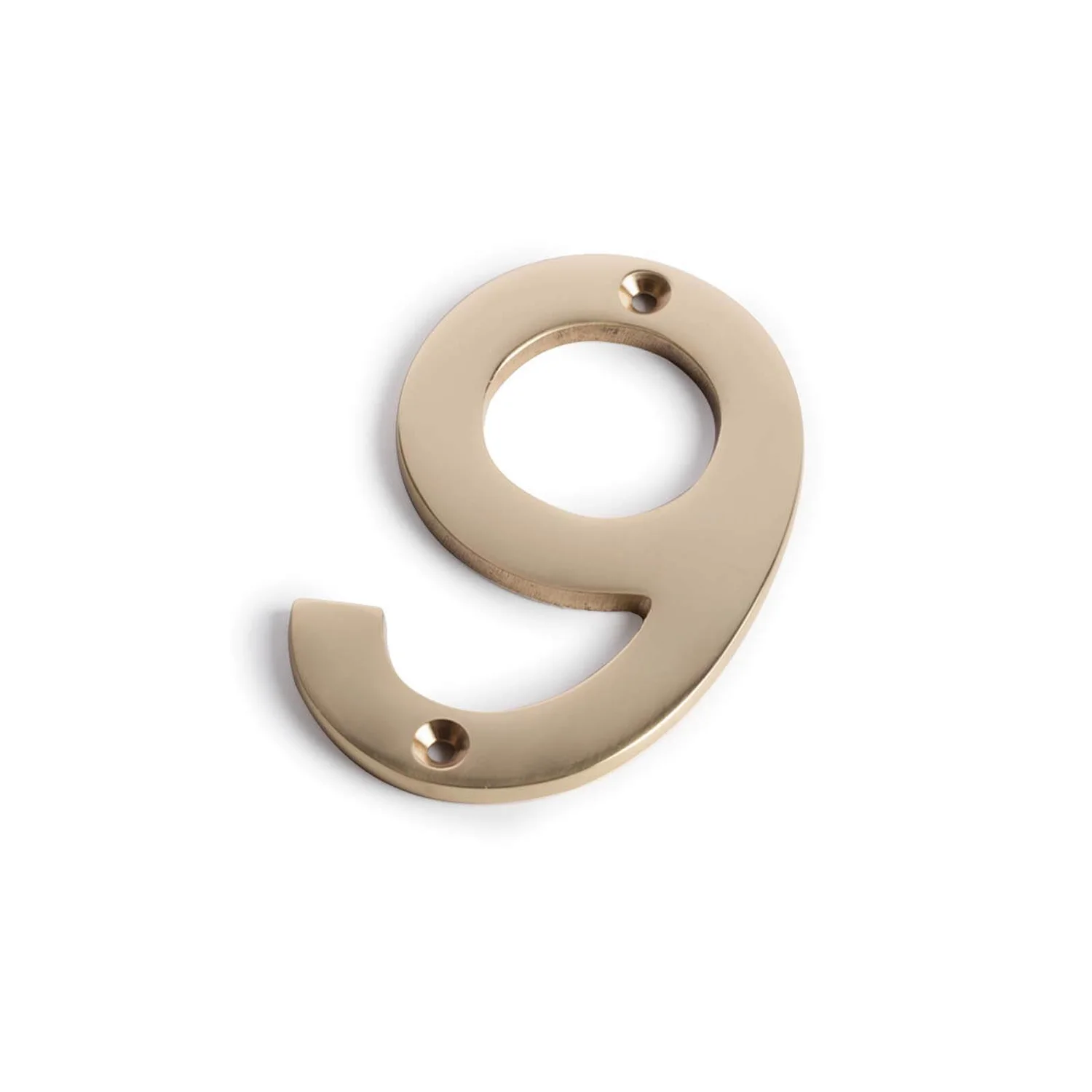 Polished Brass Numeral - Screw Fixing - 75mm - 9 1 Polished Brass Numeral - Screw Fixing - 75mm - 9