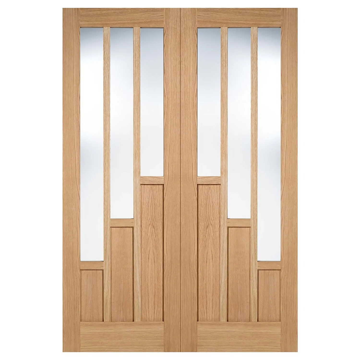 Coventry Internal Glazed Unfinished Oak 3 Lite Pair Doors - 1168 X 1981mm 1 Coventry Internal Glazed Unfinished Oak 3 Lite Pair Doors - 1168 X 1981mm