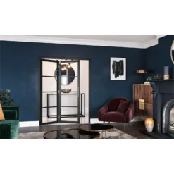 Slim-line Black 4 Light Clear Glazed Room Divider 2+0