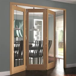 Shaker Oak 1 Light Clear Glazed Interior Folding Doors 3 X 0 2047 X 1929mm