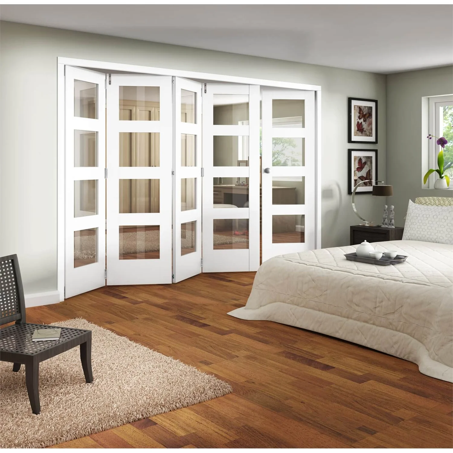 Shaker White Primed 4 Light Clear Glazed Interior Folding Doors 4 X 1 2047 X 3538mm 1 Shaker White Primed 4 Light Clear Glazed Interior Folding Doors 4 X 1 2047 X 3538mm