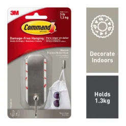 Command Medium Self Adhesive Hook - Brushed Nickel