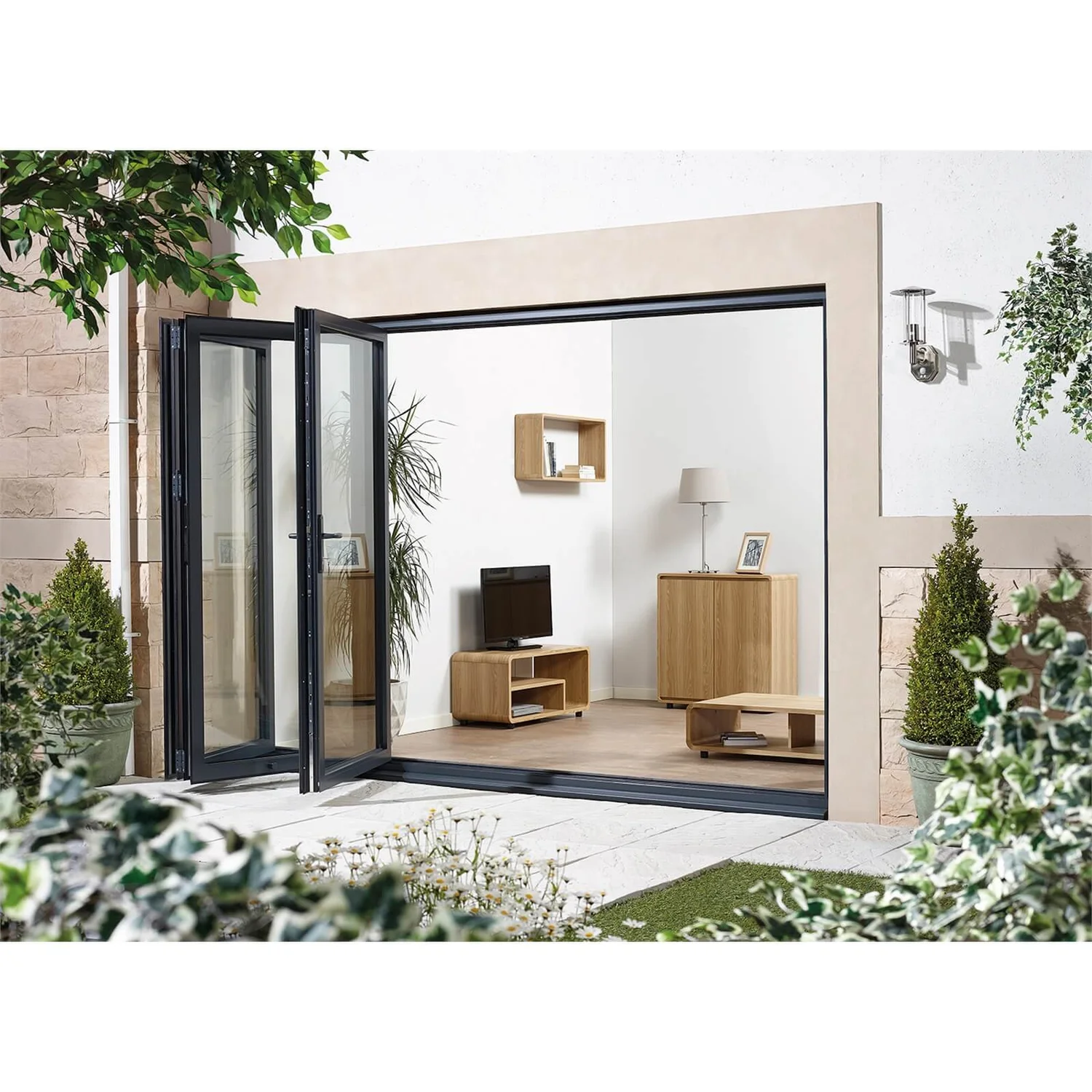 Aluvu Exterior Door - Foldslide 3 Door - Left Hand Stack - Grey 2.4m 1 Aluvu Exterior Door - Foldslide 3 Door - Left Hand Stack - Grey 2.4m