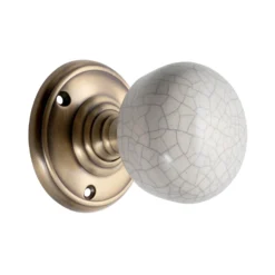 Sandleford Pittville Ceramic Mortice Knob Set - Cream Crackle & Antique Brass