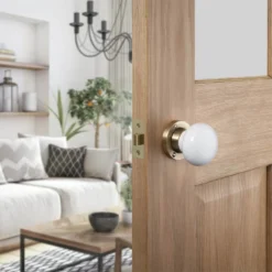 Sandleford Chawton Ceramic Mortice Knob Set - White & Antique Brass -COMMAND Sales Store 12836450 7534832954897328